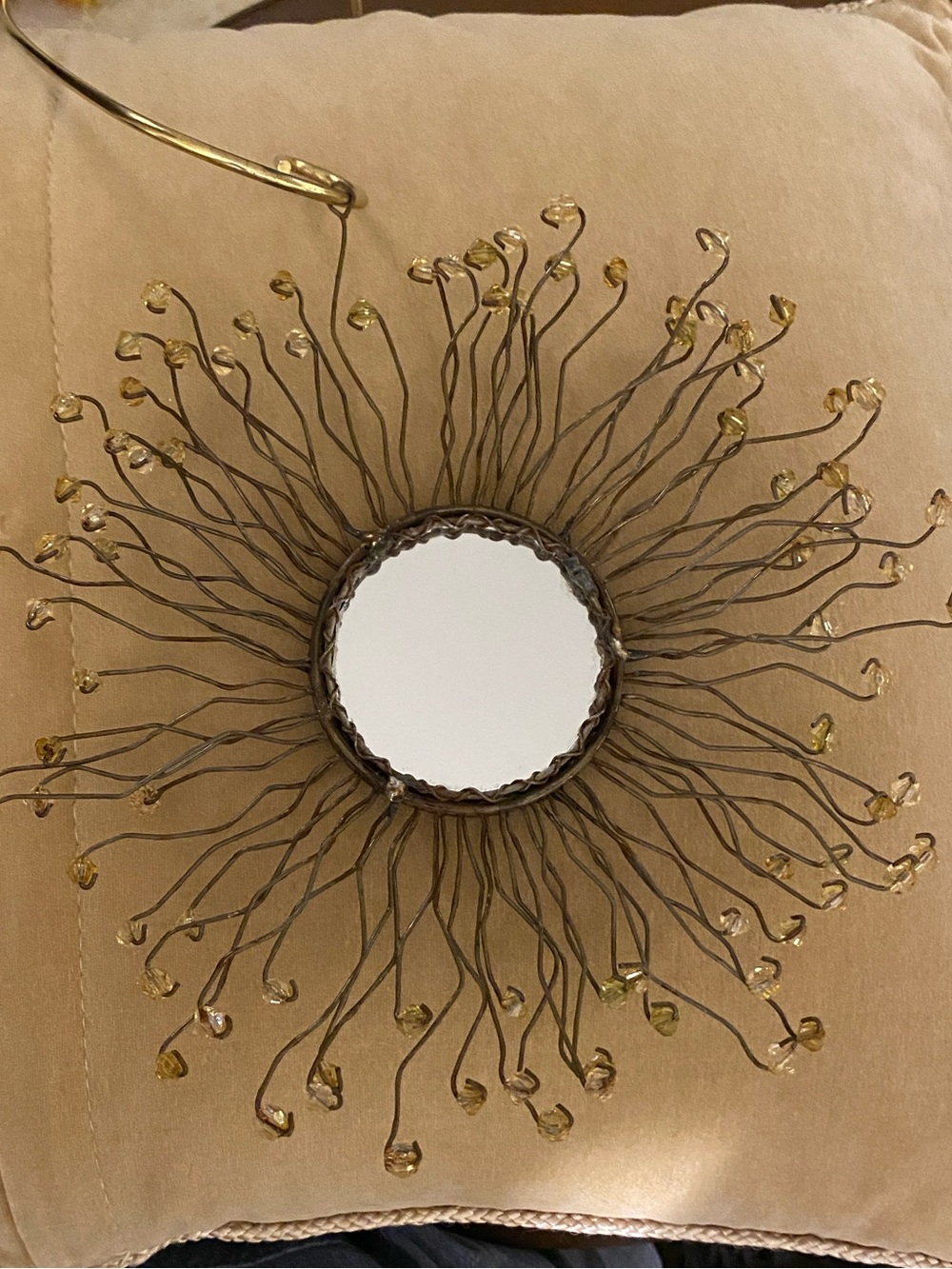 Holiday Ornament • Sunburst with Center Mirror • Amber Crystal Beads
